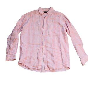 Tasso Elba Mens Pink Linen Button Up Shirt Long Sleeve 100% Linen Medium
